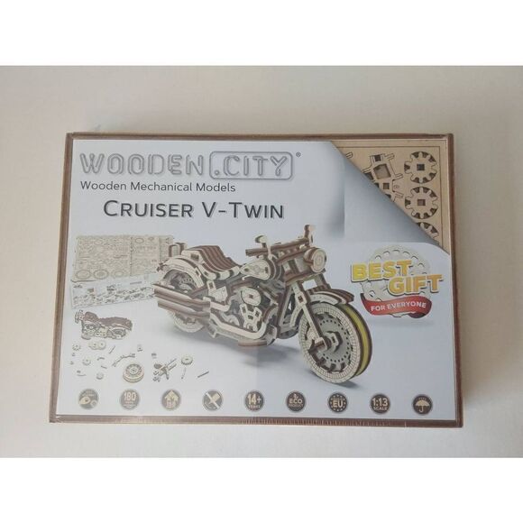 Wooden City Mechanical Model V-Twin Cruiser New in box - Picture 1 of 7